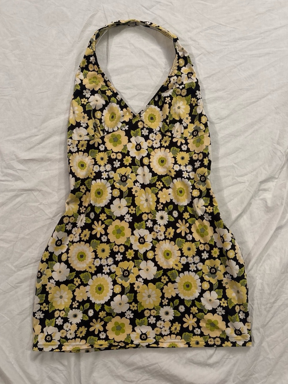 Motel Rocks Black Mini Dress with Yellow and White Floral Print